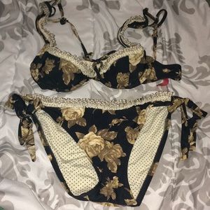 Betsey Johnson black floral polka dot bikini set